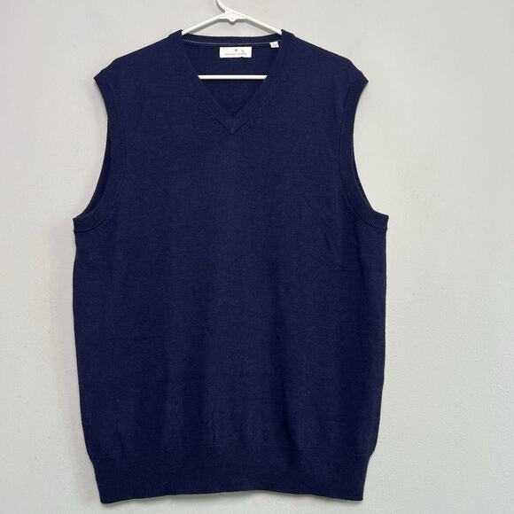 Toscano Firenze Men's Merino Wool Vest Sweater Sz XL Navy Blue Office Preppy - Picture 1 of 11